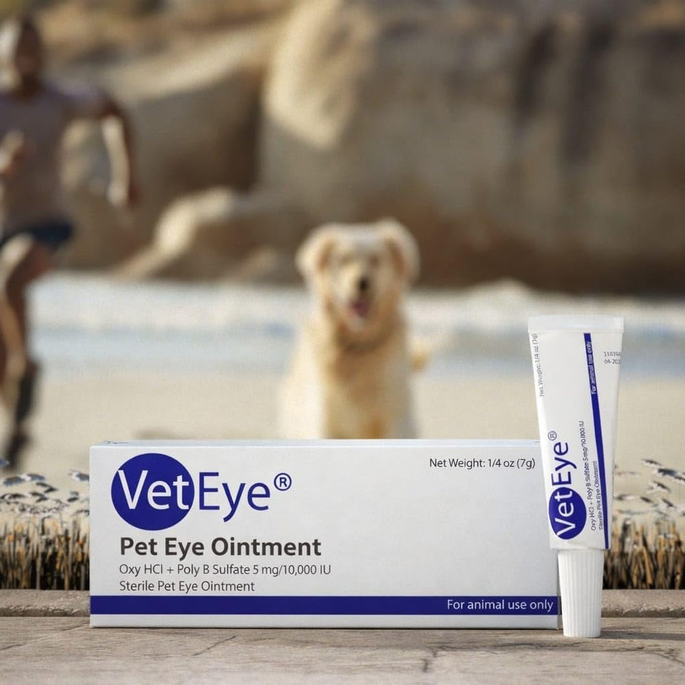 VetEye cream tube close-up highlighting easy squeeze design