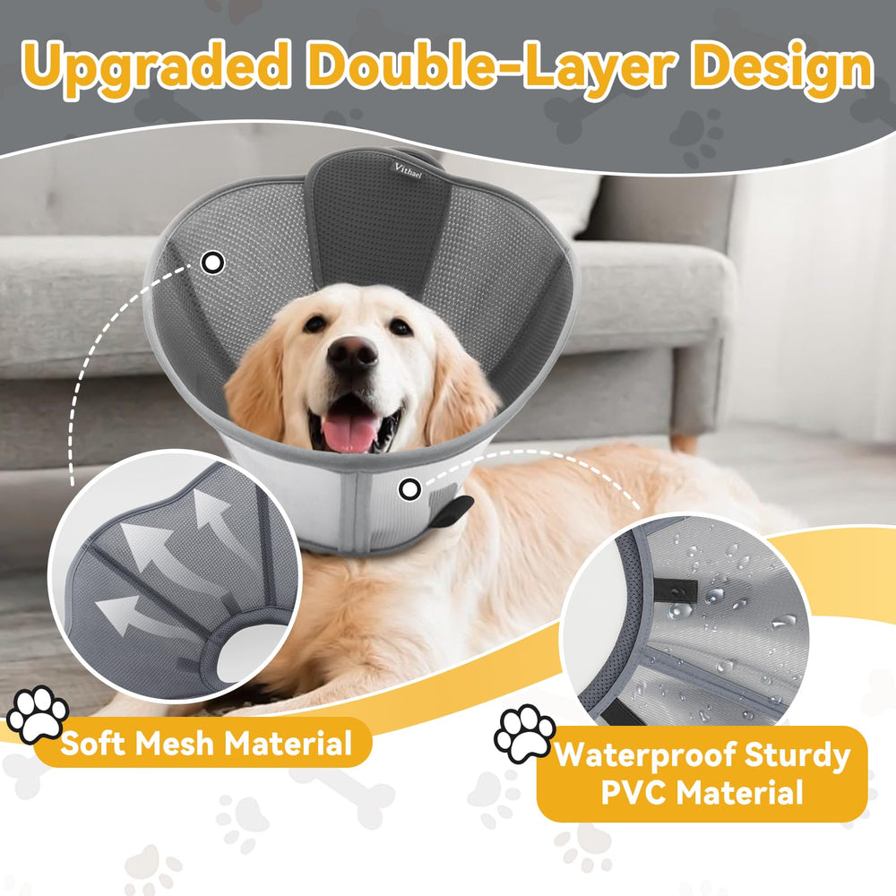 Vithael dog cone outer layer durable PVC provides reliable protection.