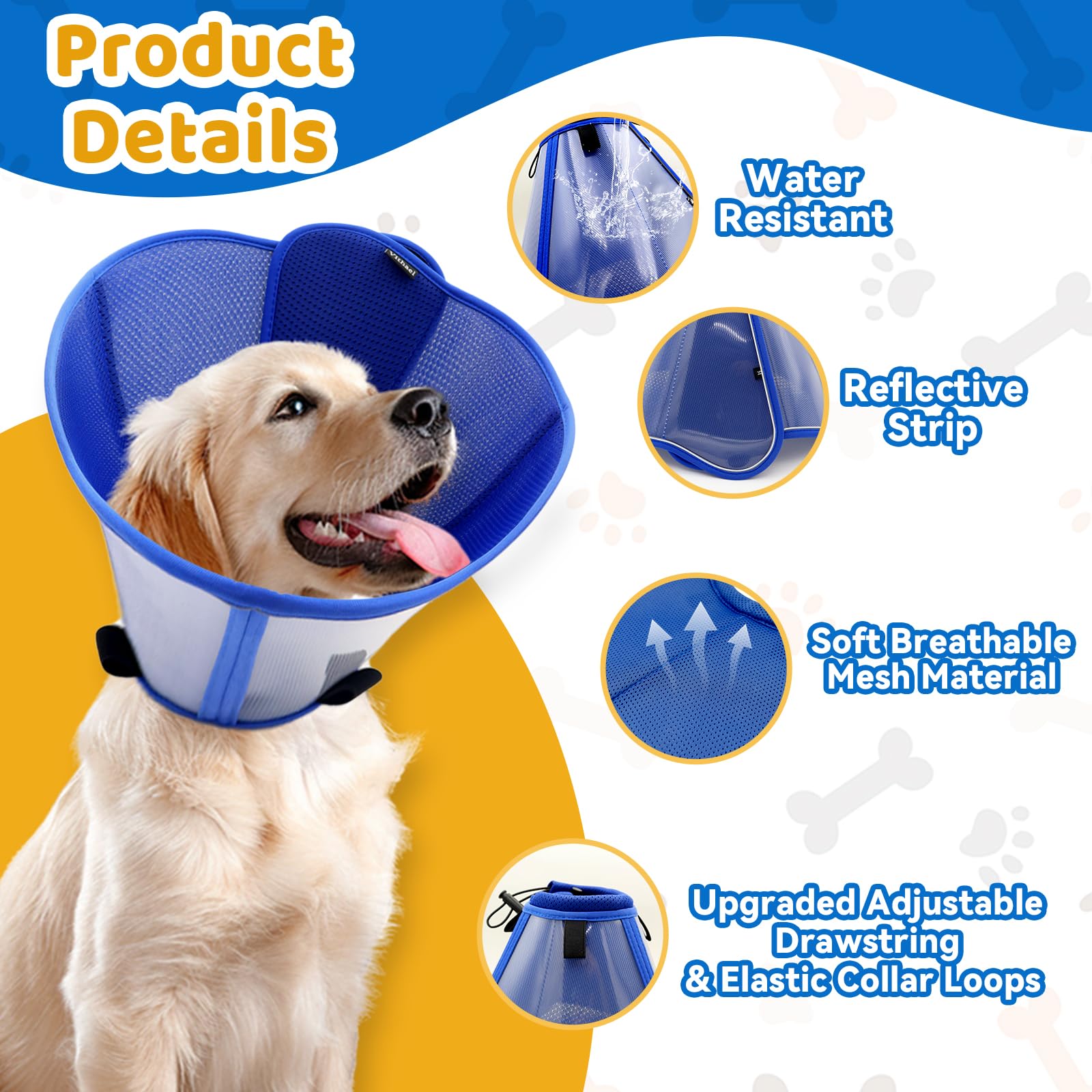Vithael drawstring stopper on dog cone for customizable neck fit