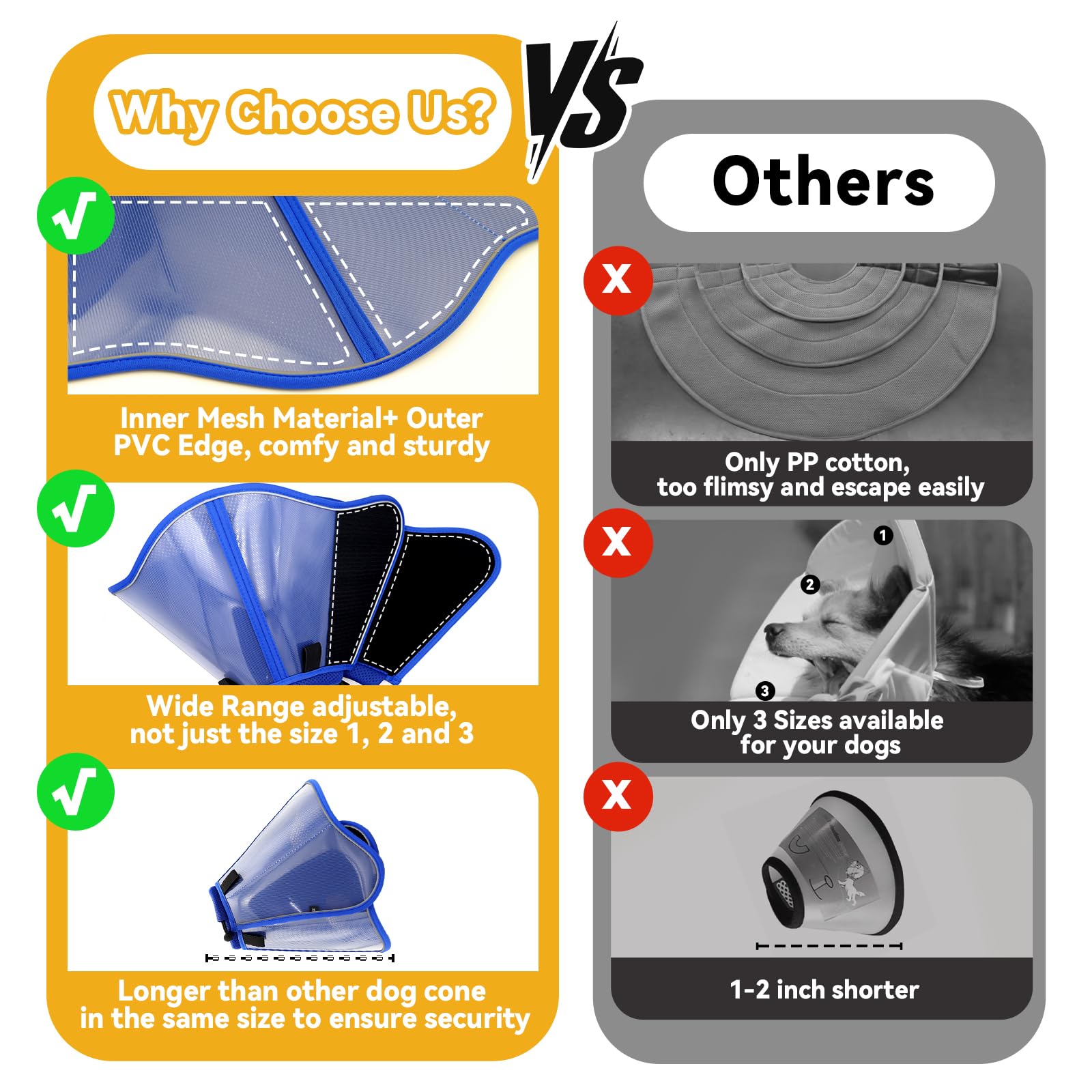 Vithael Upgraded Dog Cone blue easy wipe-clean surface for busy owners