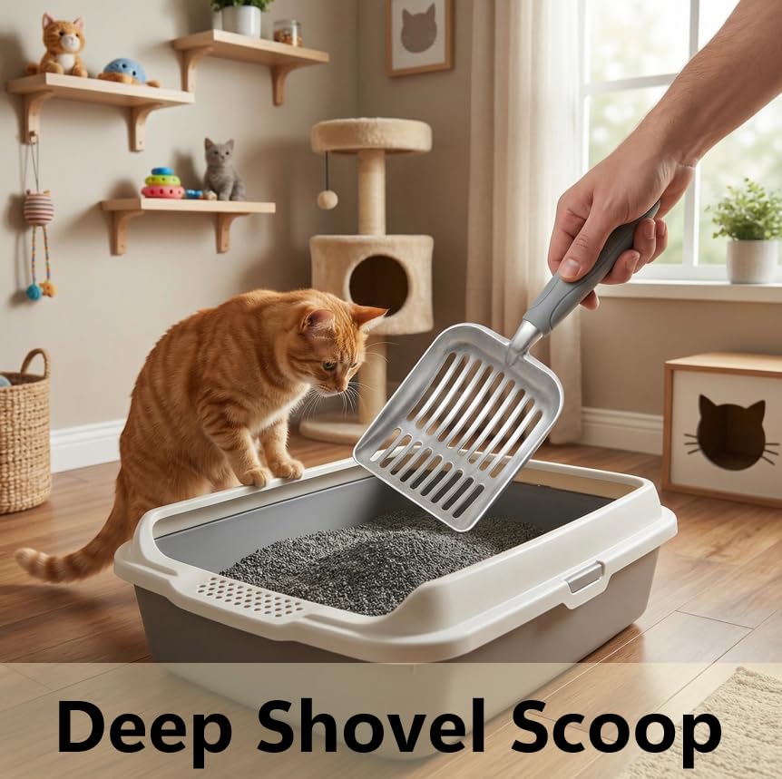 Vitisyao litter box cleaning in action with sturdy aluminum scoop