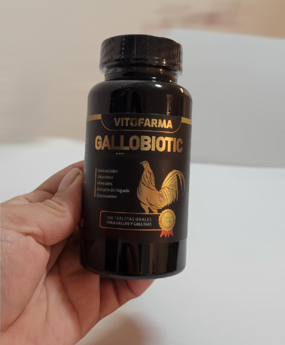 Spoon with Gallobiotic tablets beside bottle for daily feeding