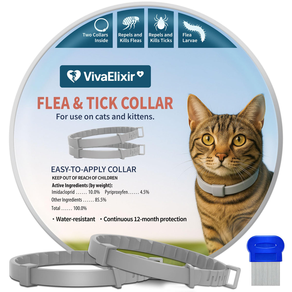 VivaElixir cat flea and tick collar pack-2 provides long-lasting protection while keeping your cat comfortable.