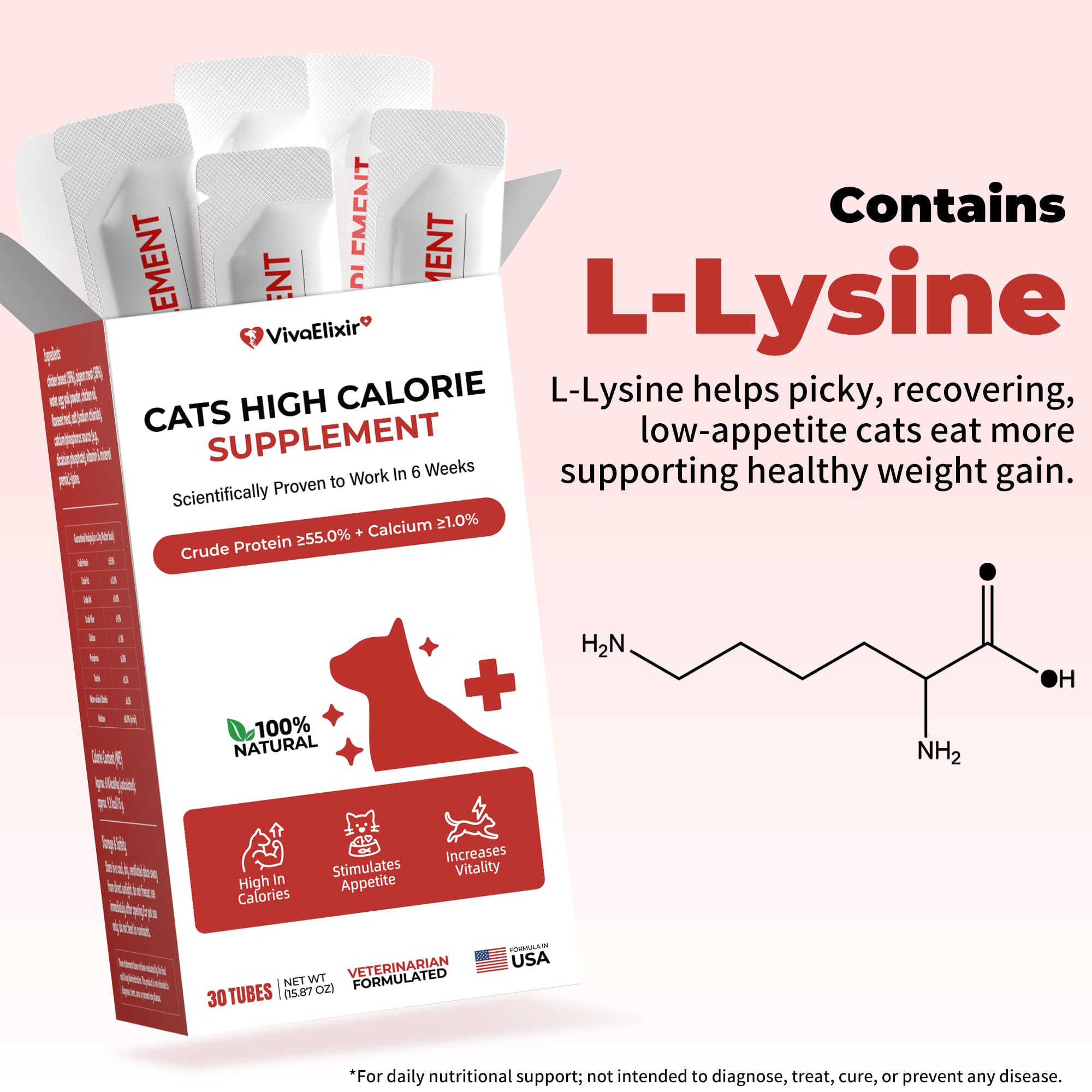 Serving spoon with VivaElixir paste showing easy dose for kittens through senior cats.
