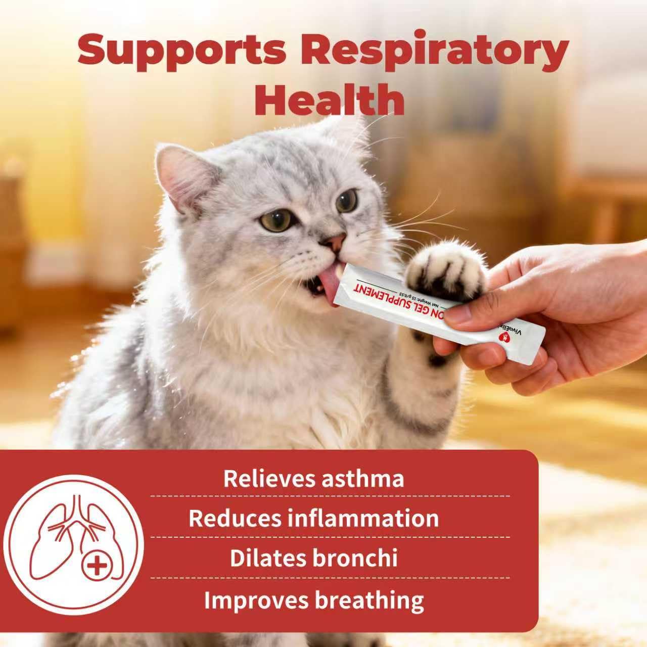 VivaElixir Lysine bars in use beside a bowl, highlighting easy, tasty cat respiratory care.