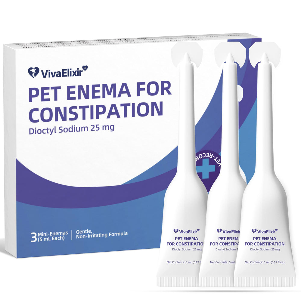VivaElixir Anal Gland Support chews for dogs, shown in a 3-pack, aiding digestion.