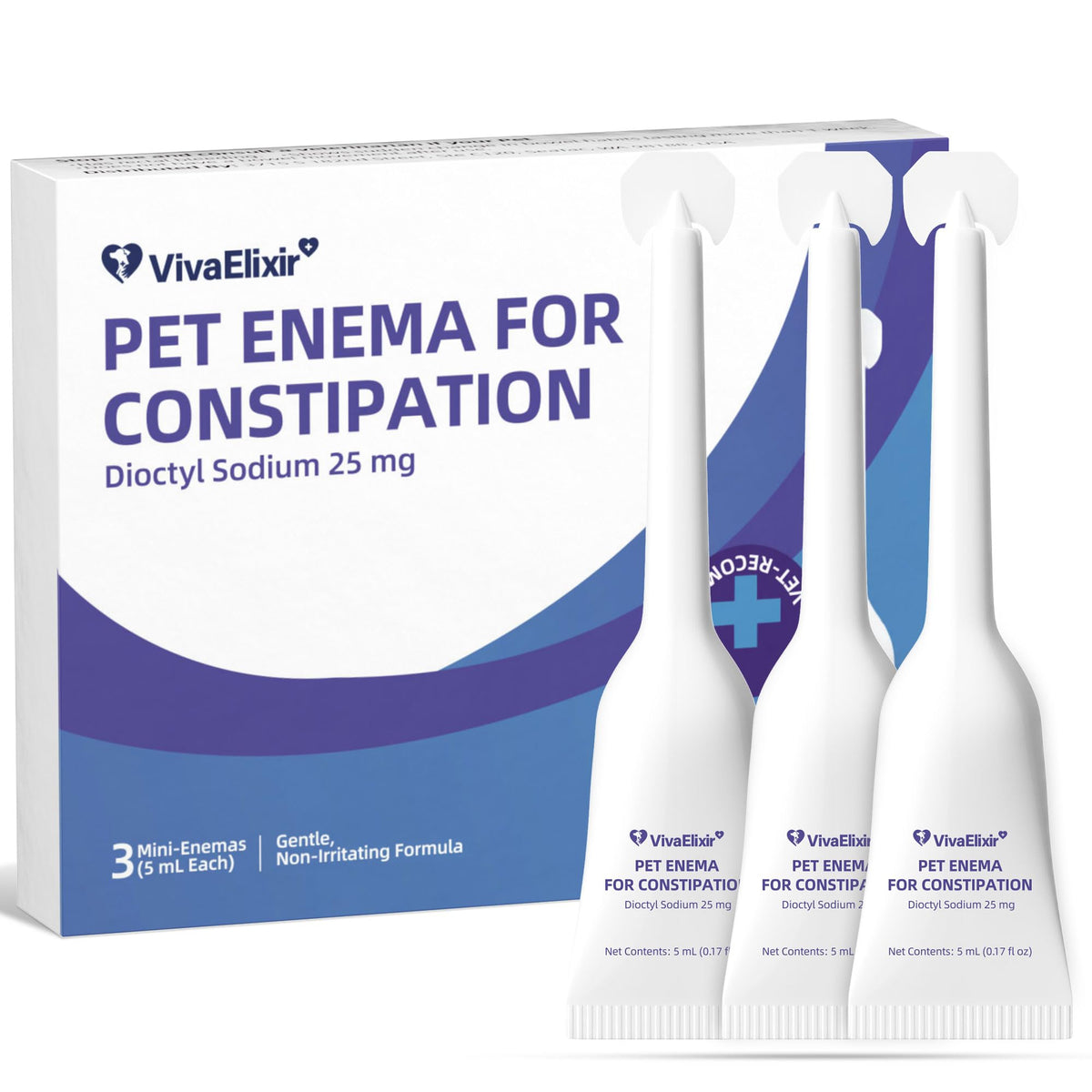 VivaElixir Anal Gland Support chews for dogs, shown in a 3-pack, aiding digestion.
