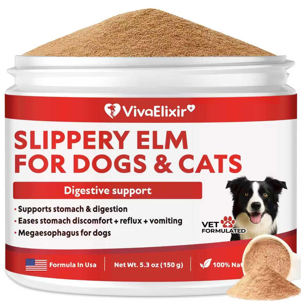 VivaElixir Slippery Elm Bark Powder bottle ready for pet meal preparation and support