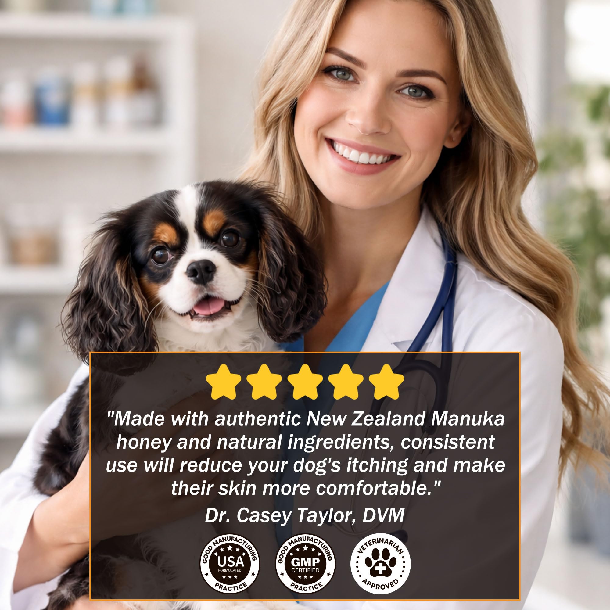 VivaElixir Manuka Honey for Dogs krill oil and quercetin ingredients on label