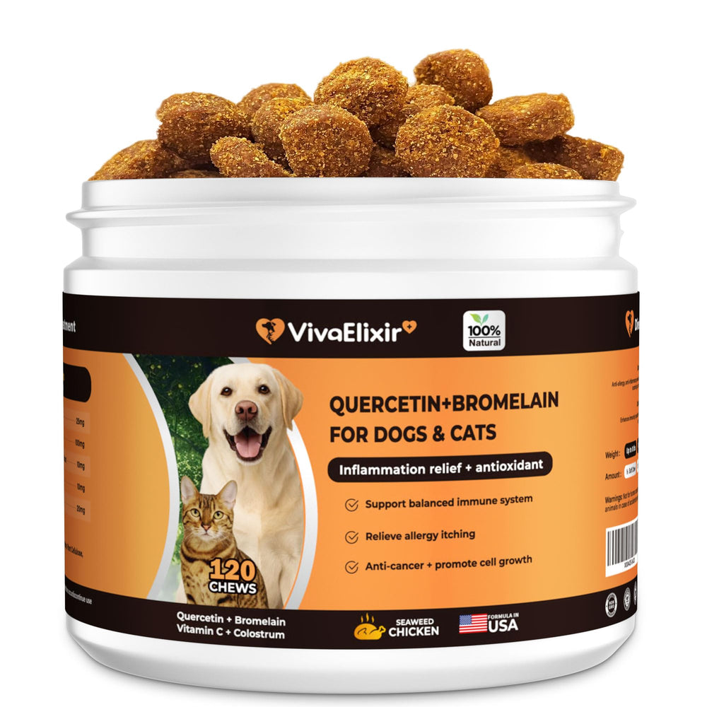 VivaElixir Quercetin & Bromelain bottle for dogs and cats supports skin comfort