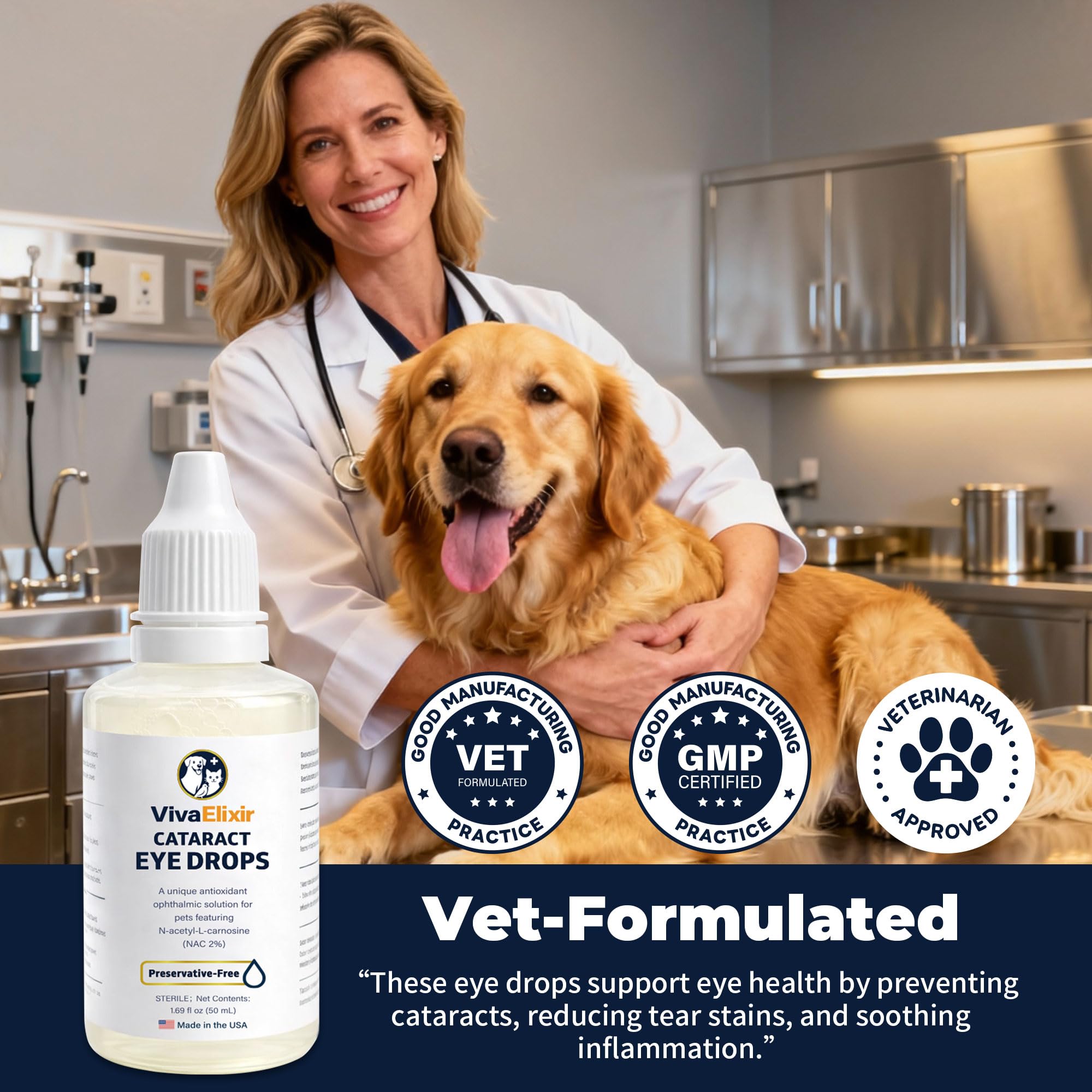 VivaElixir dog-cat eye care routine promoting daily hygiene.