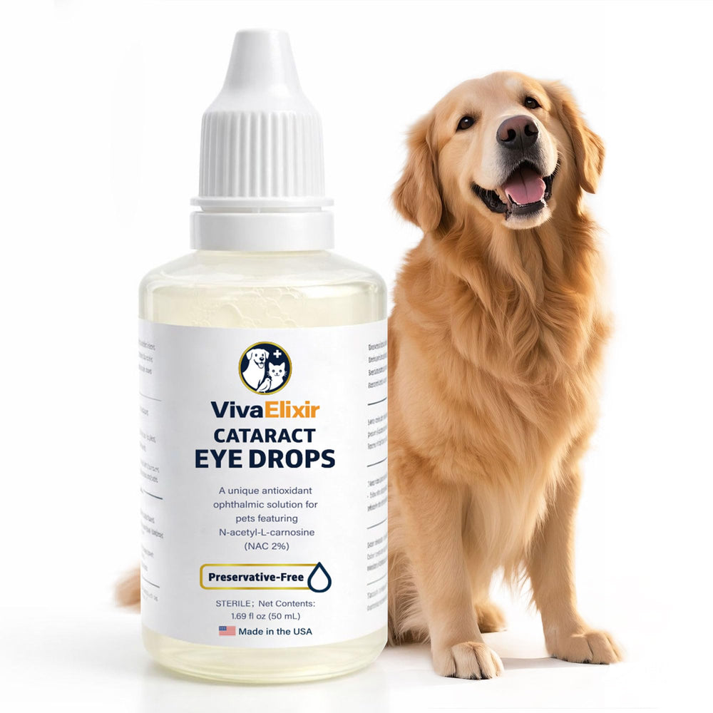 VivaElixir dog eye drops bottle for daily moisture and comfort.