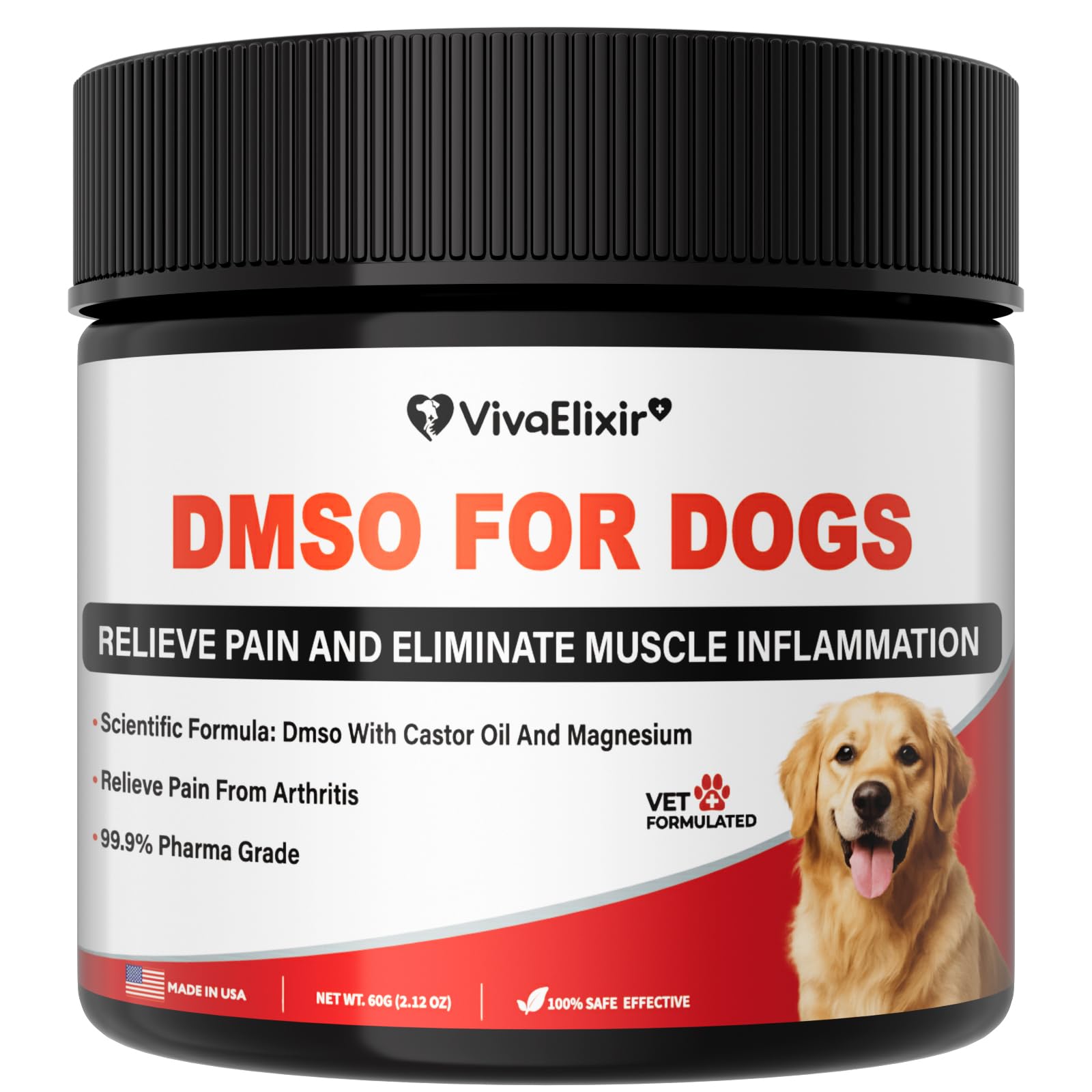 VivaElixir dog pain relief balm jar close-up for joint comfort.