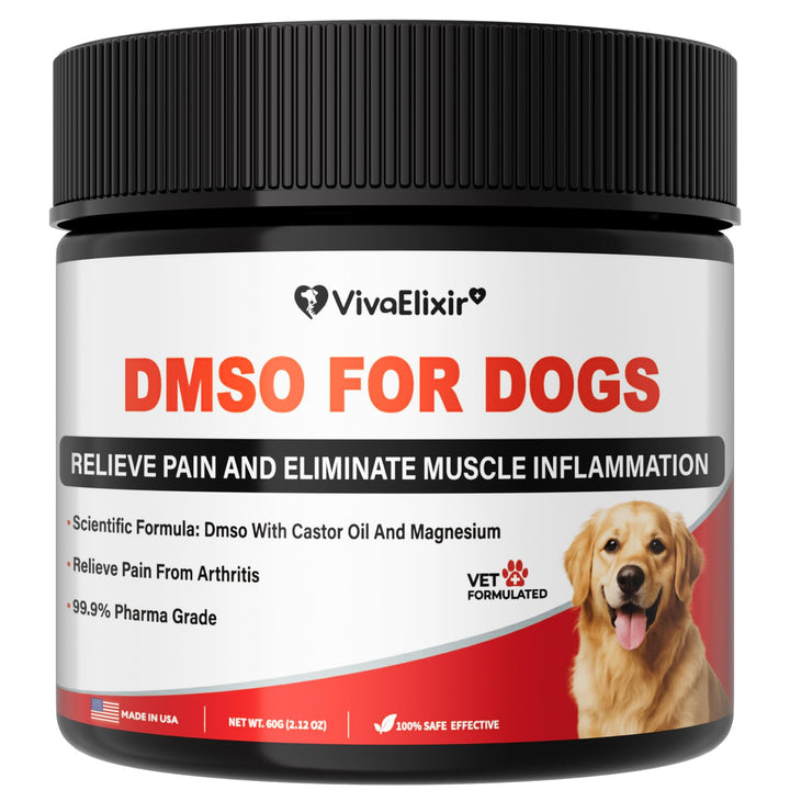 VivaElixir dog pain relief balm jar close-up for joint comfort.