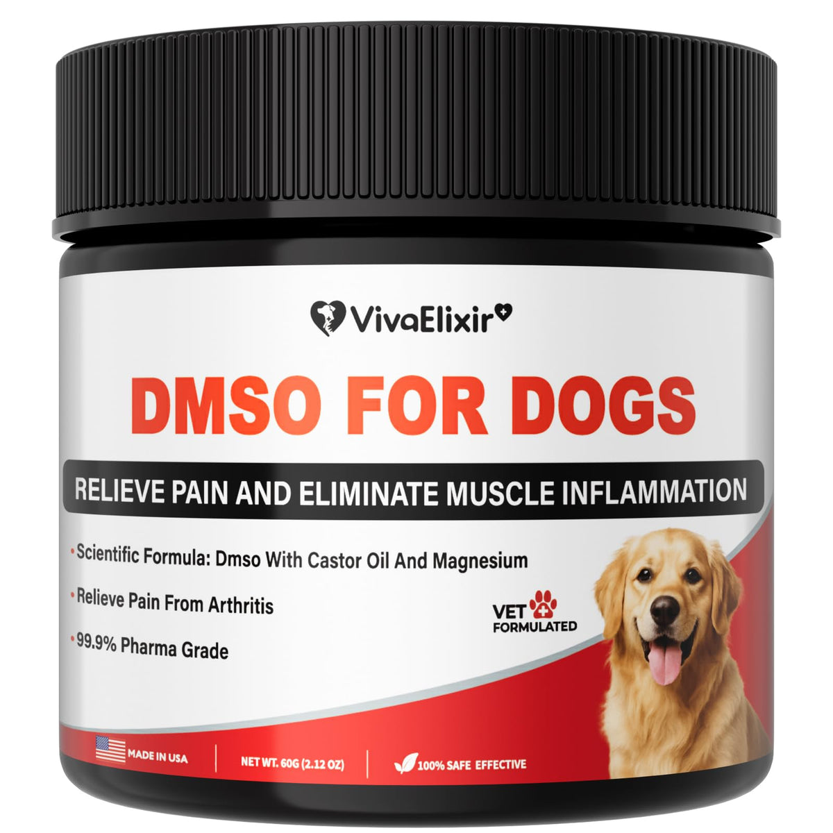 VivaElixir dog pain relief balm jar close-up for joint comfort.