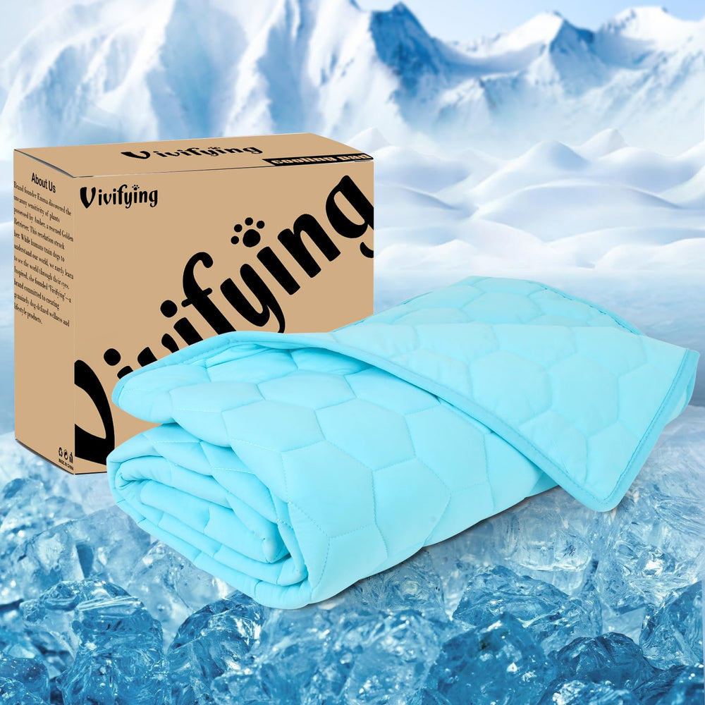 Vivifying blue cooling blanket close-up highlighting breathable ice silk fabric.