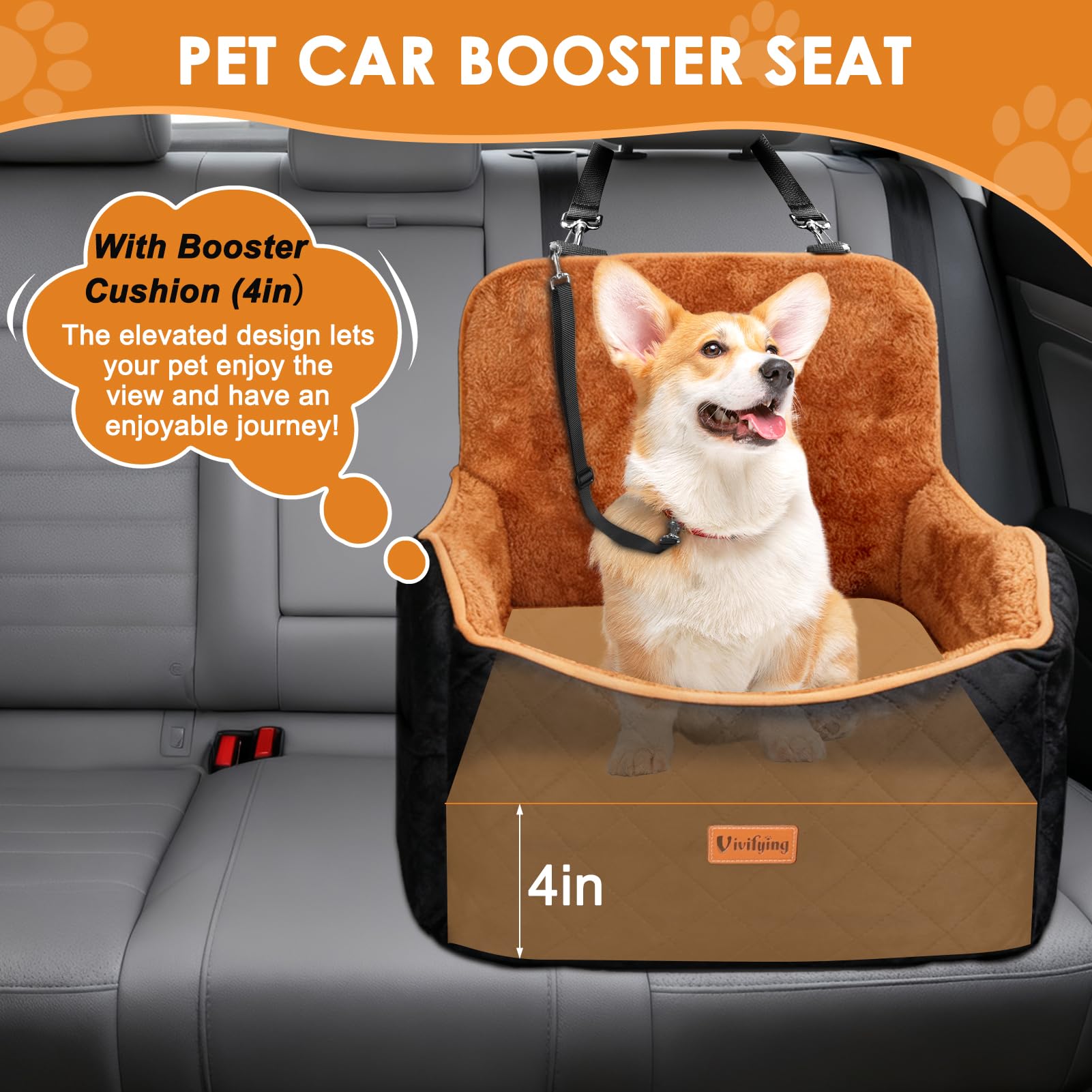 Vivifying dog car seat with adjustable headrest for secure stops