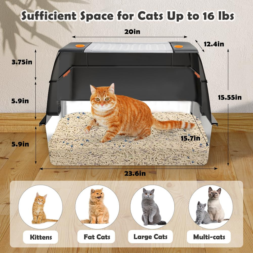 Vivifying XL side-entry litter box with lid closed; odor control and privacy.