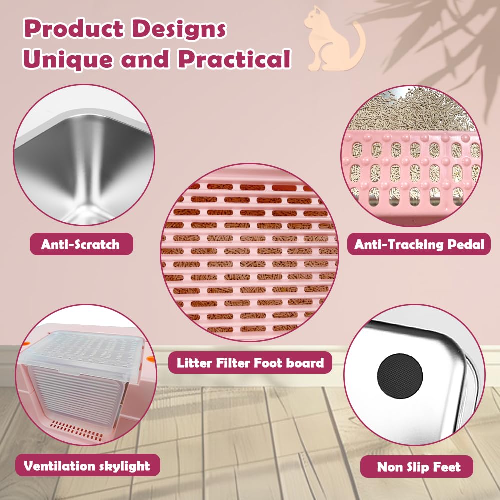 Vivifying modern pink litter box for daily, stylish maintenance.