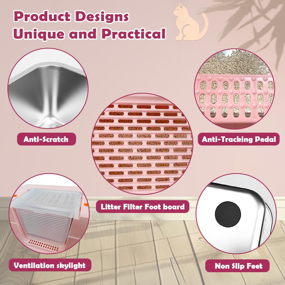 Vivifying modern pink litter box for daily, stylish maintenance.