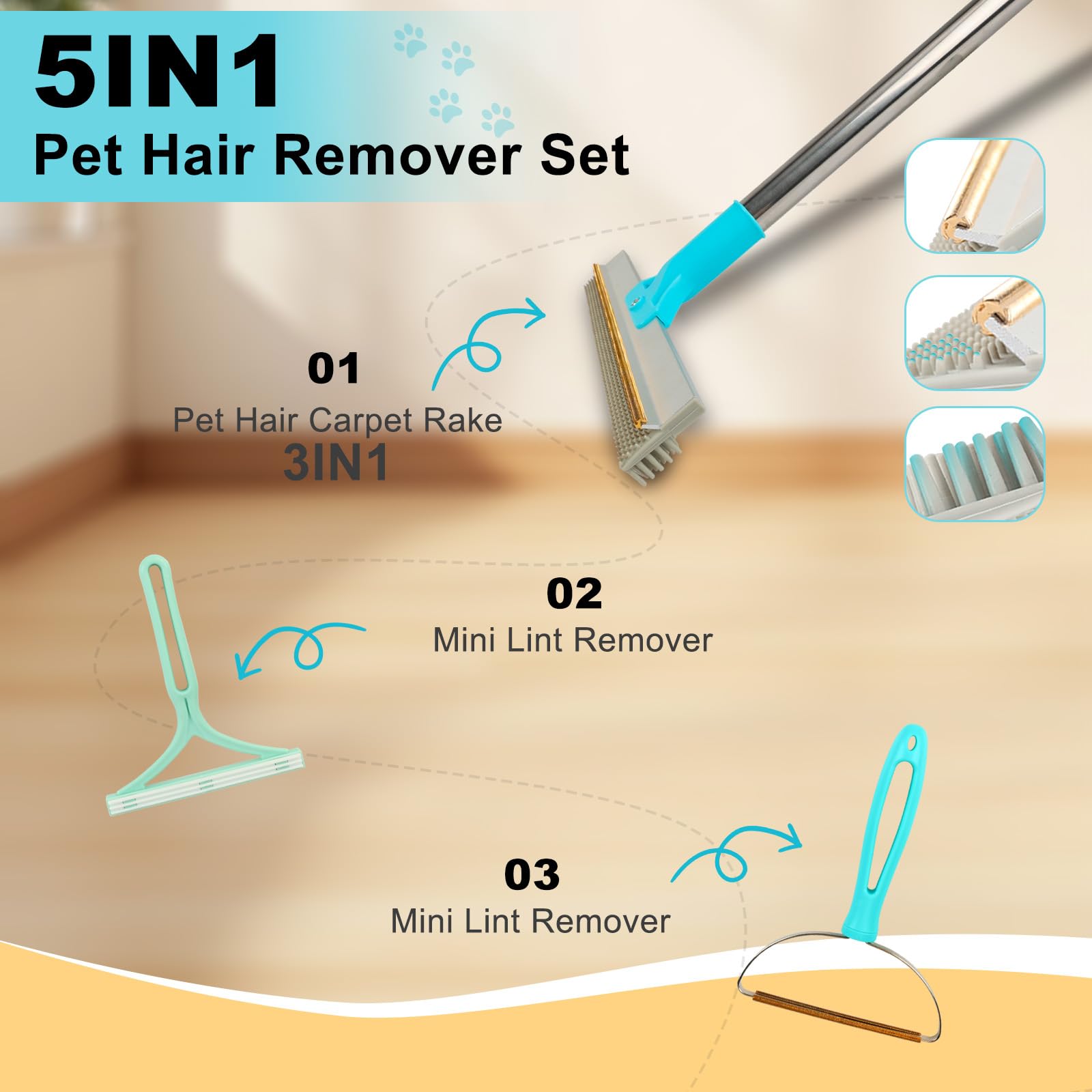 Vivifying rake action shows precise hair removal with metal edge and rubber bristles.