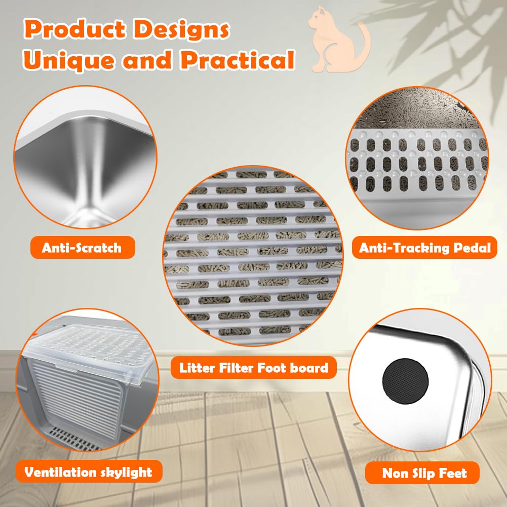 Package contents of Vivifying stainless steel litter box and accessories