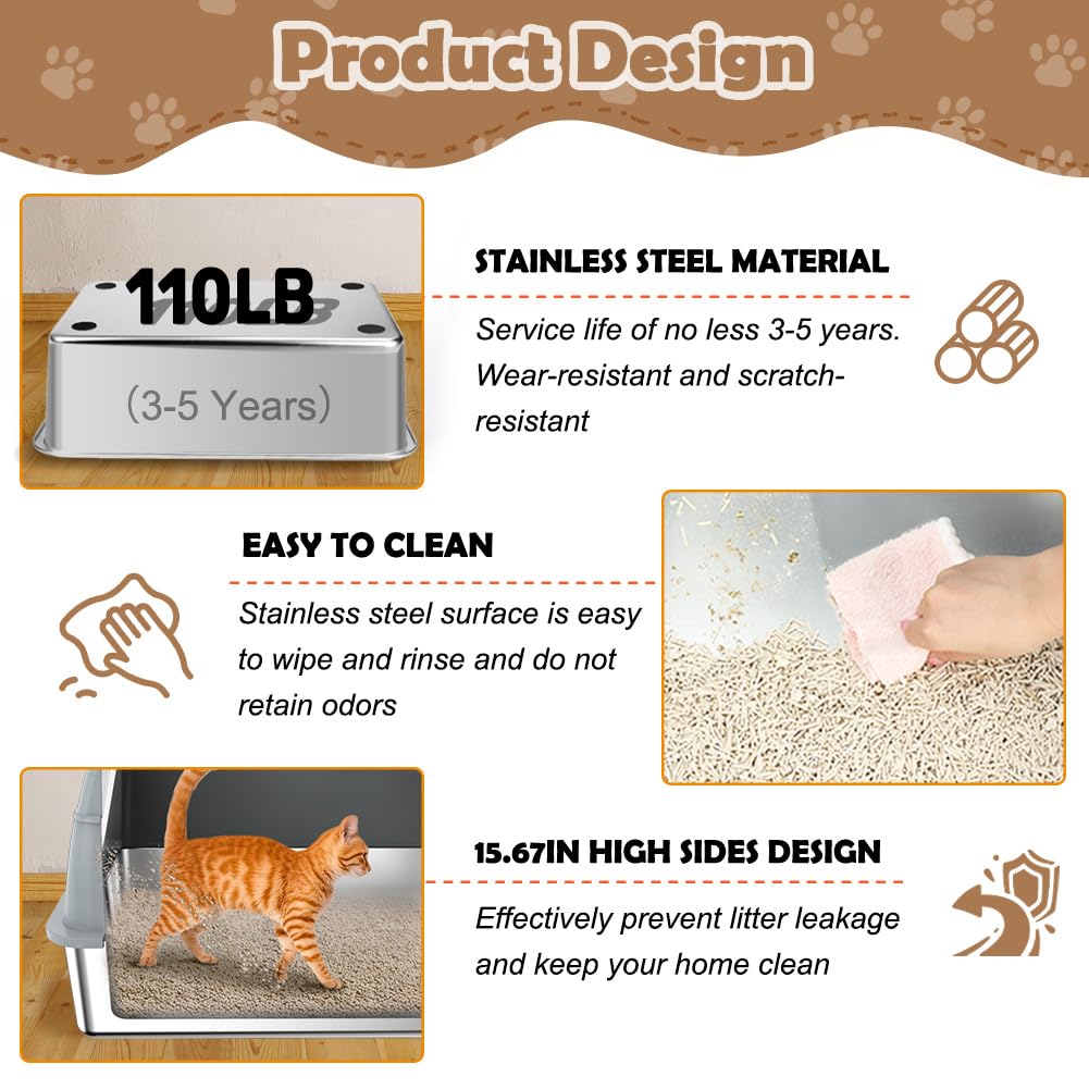 Scratch-resistant stainless steel surface of Vivifying litter box for durability.