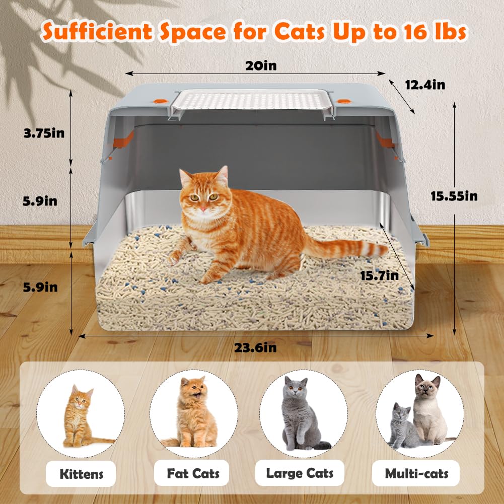 Vivifying stainless steel litter box shows three modes for privacy and airflow