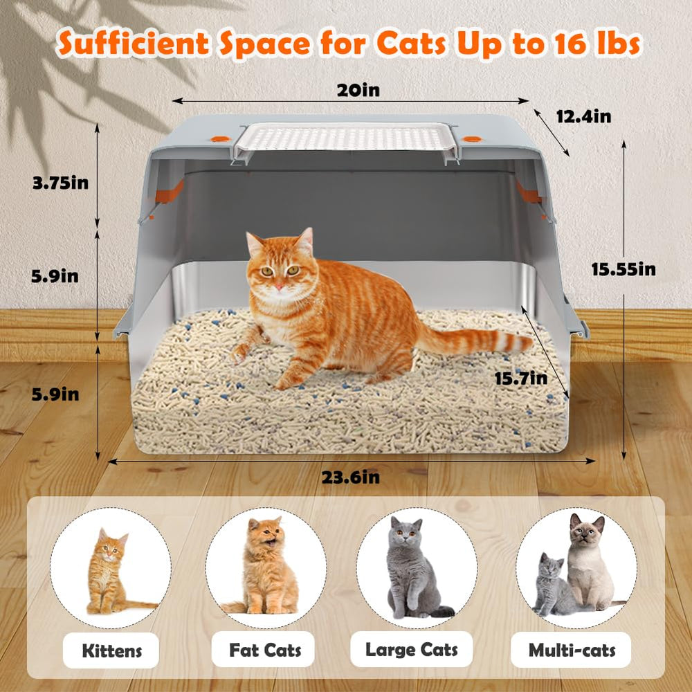 Vivifying stainless steel litter box shows three modes for privacy and airflow