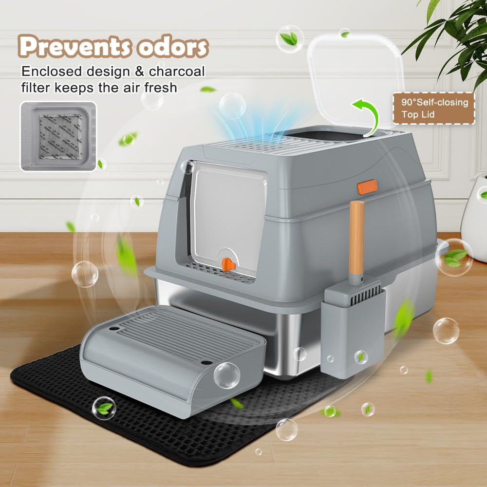 Two-way entry on Vivifying litter box supports different cat preferences.