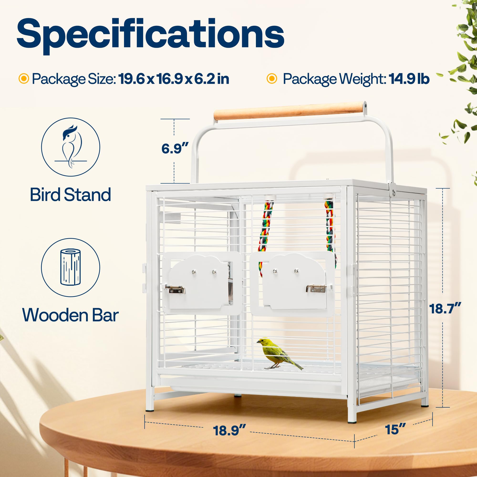 VIVOHOME 0.6-inch bar spacing detail, safe spaces for small parrots.