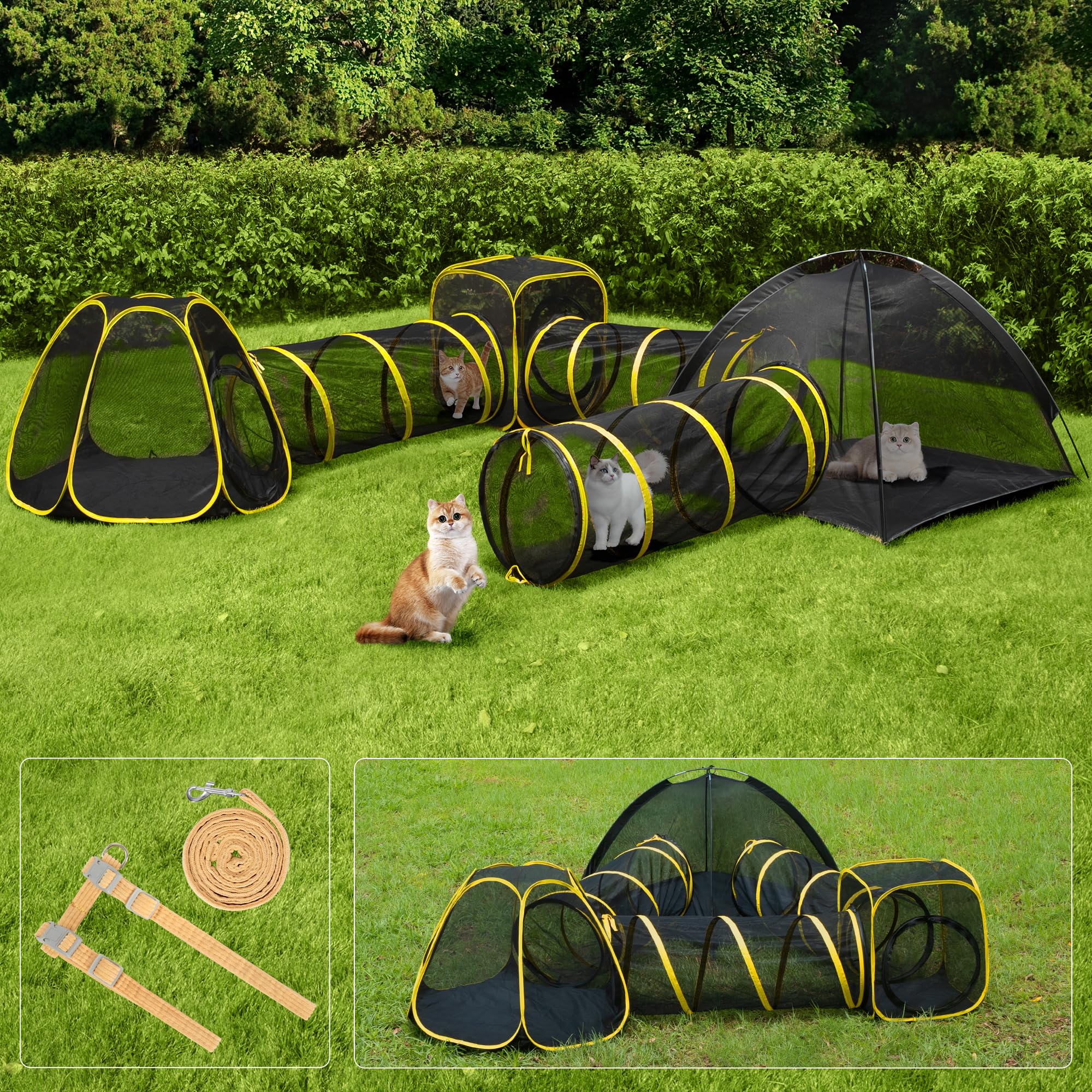 VIVOHOME 6-in-1 cat enclosure with playhouse top and mint ball for interactive outdoor play
