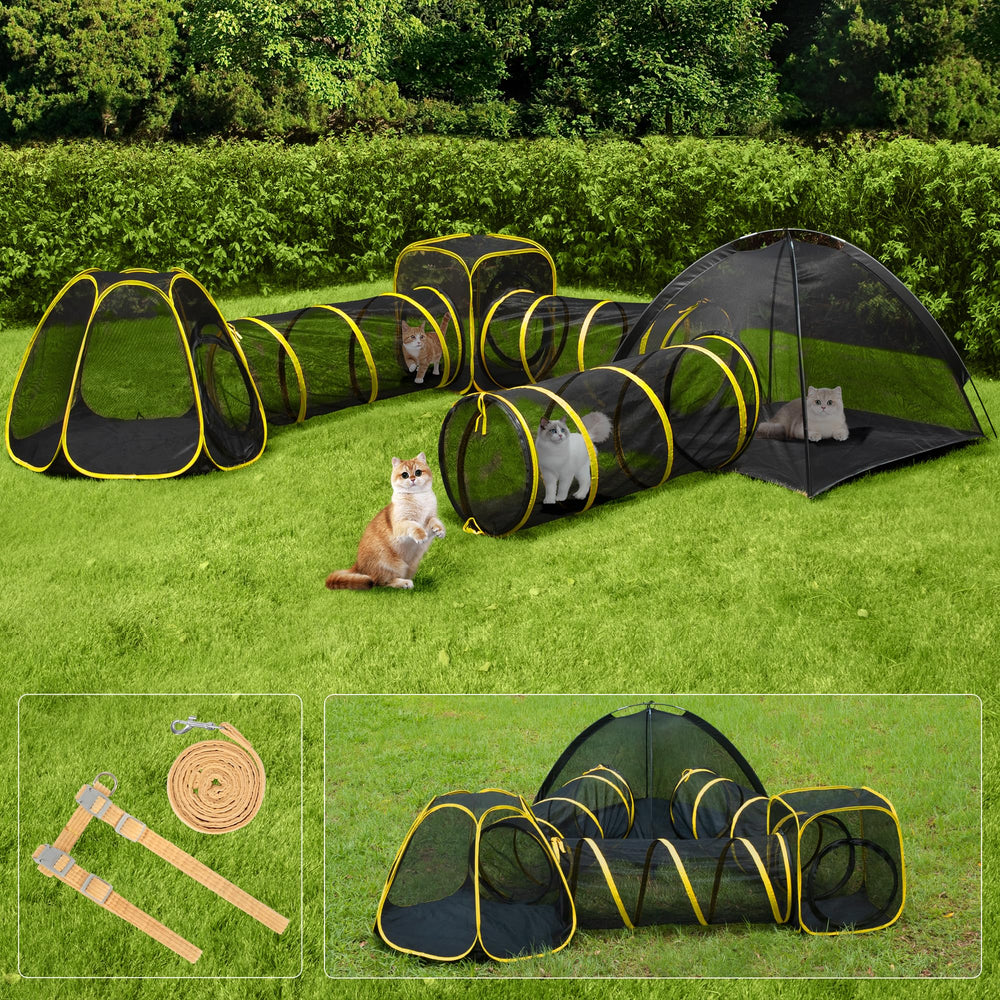 VIVOHOME 6-in-1 cat enclosure with playhouse top and mint ball for interactive outdoor play