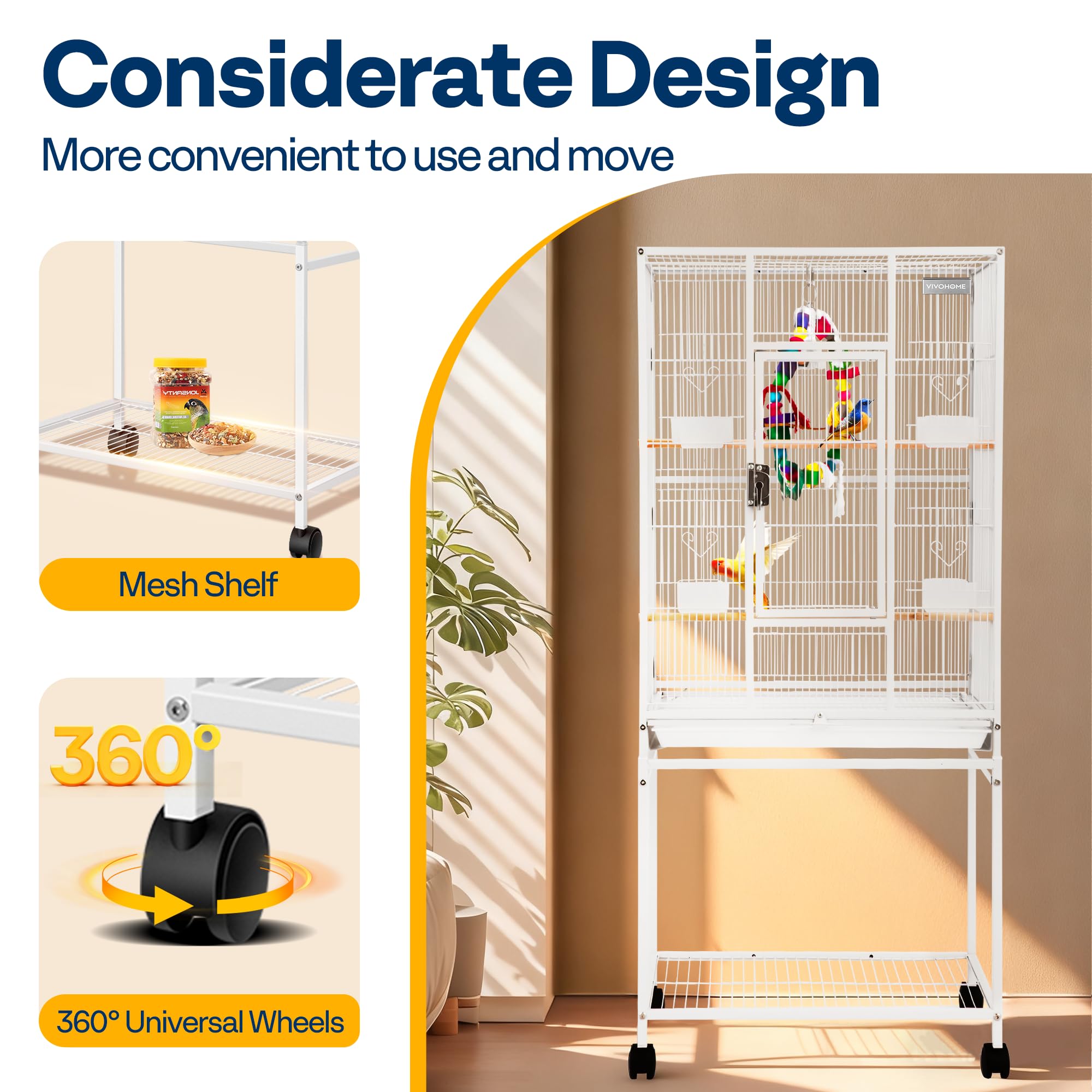VIVOHOME cage with flat-top design maximizes play space for birds