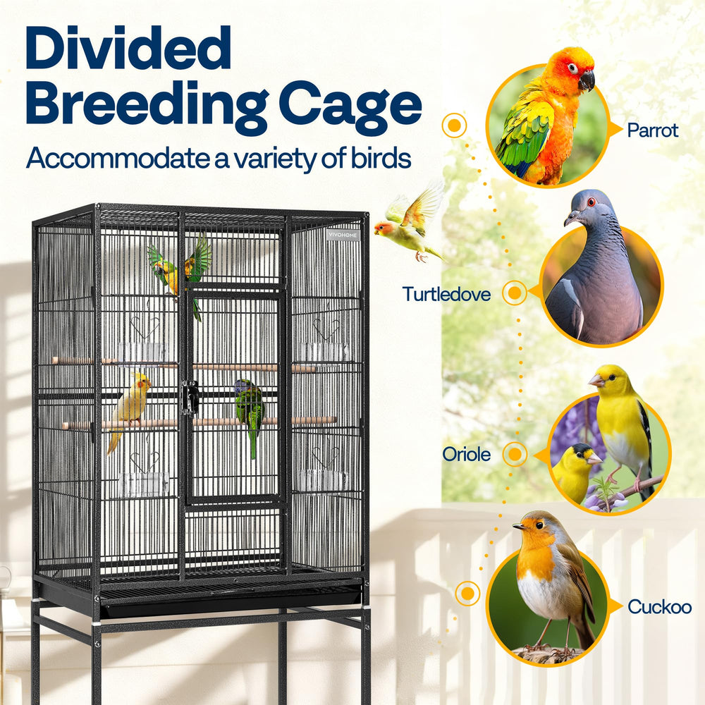 VIVOHOME included perches and breeding box for birds inside cage.