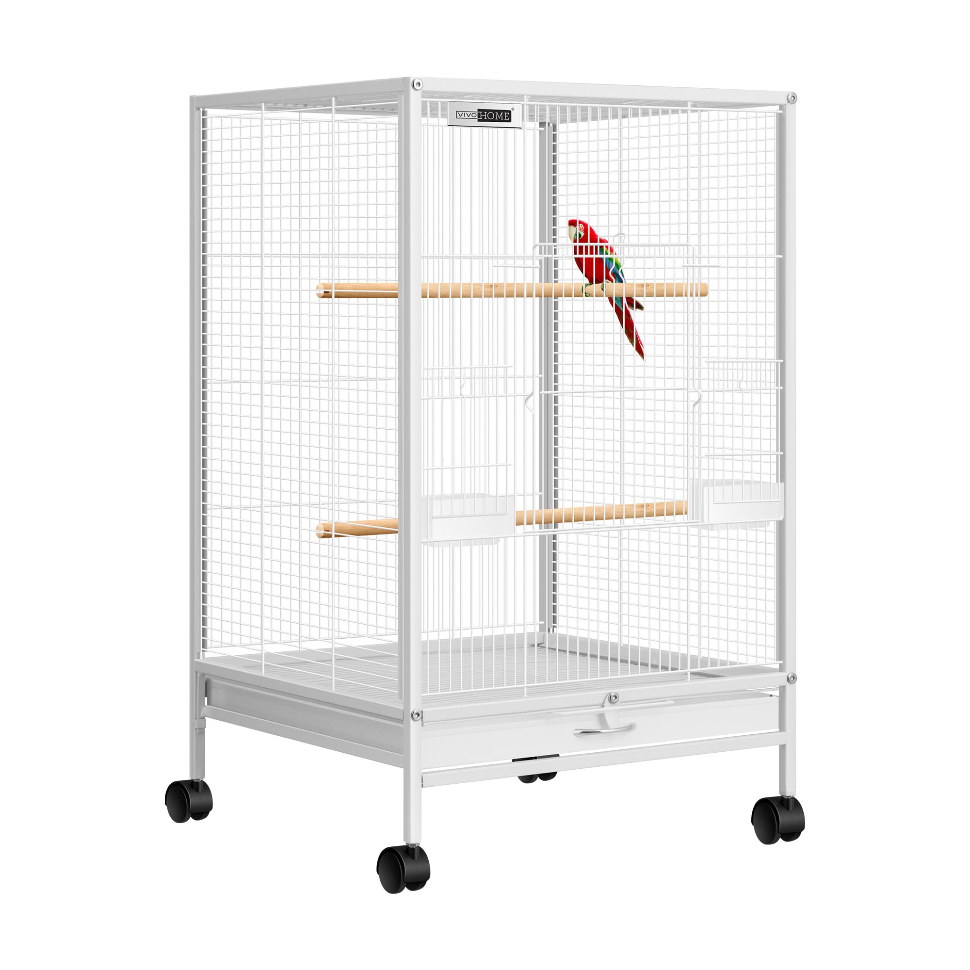 VIVOHOME rolling-stand bird cage in white for easy relocation and safe confinement.
