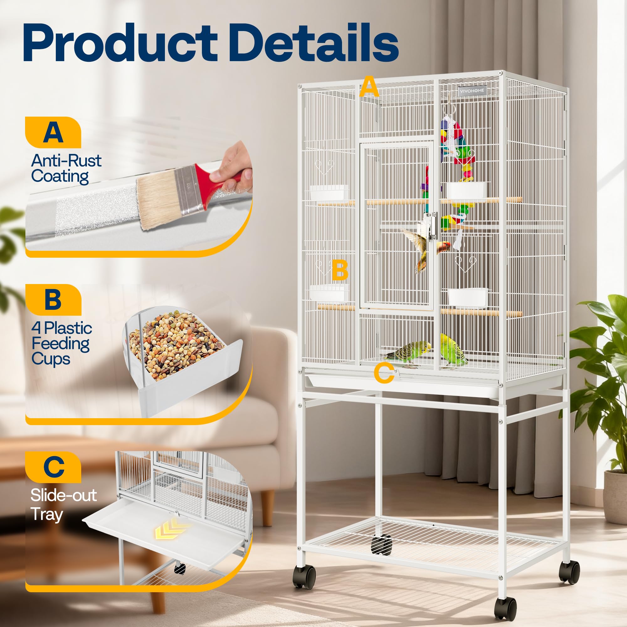 VIVOHOME rolling stand enables easy repositioning of the cage