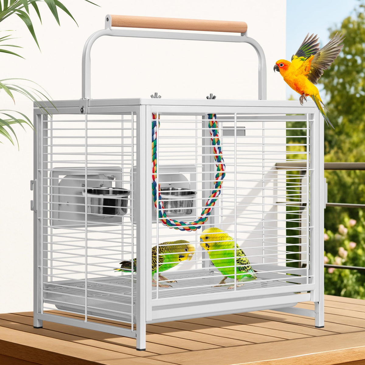 VIVOHOME travel cage front view, sturdy iron frame ensures safer bird transit.