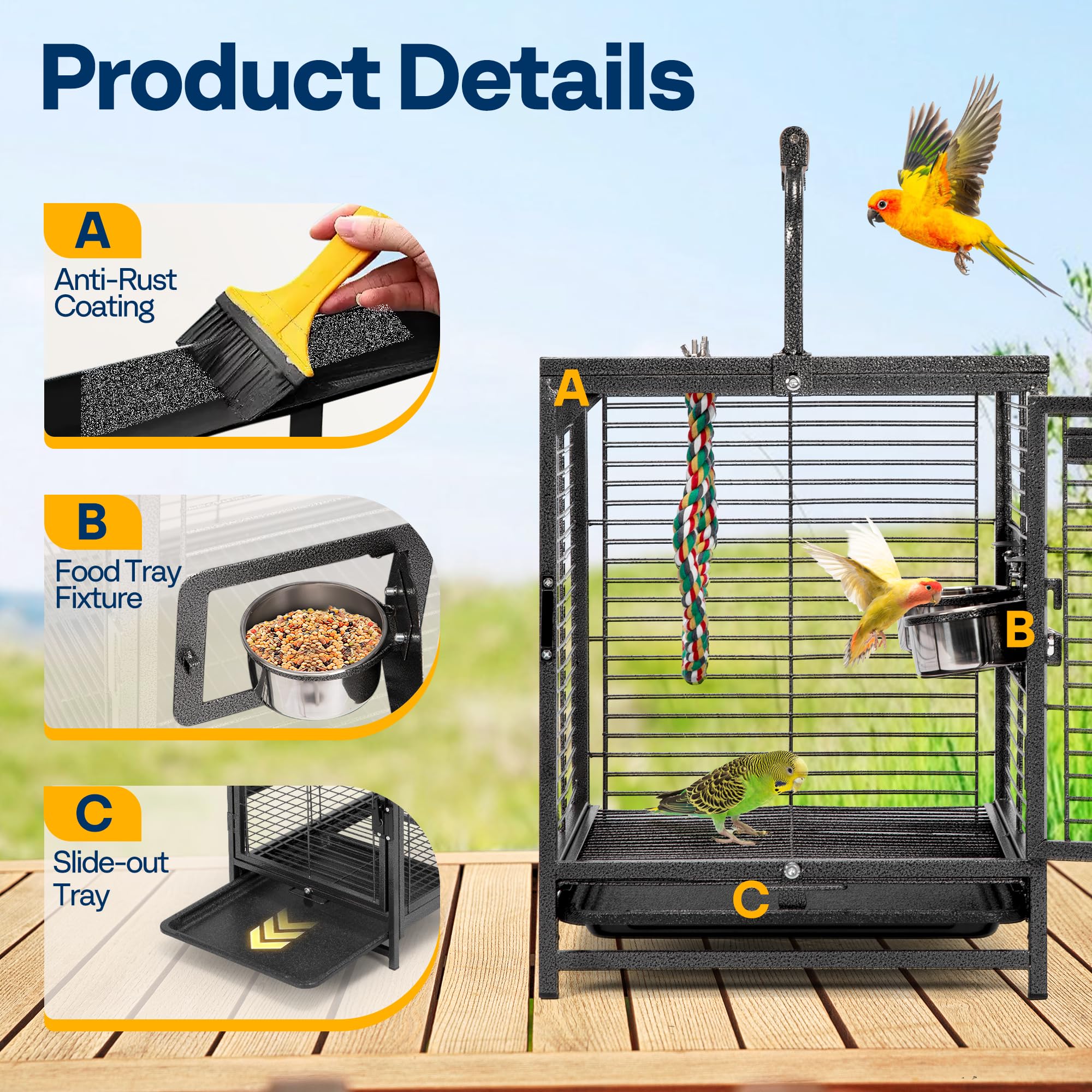 VIVOHOME travel cage with wooden top perch for versatile play.