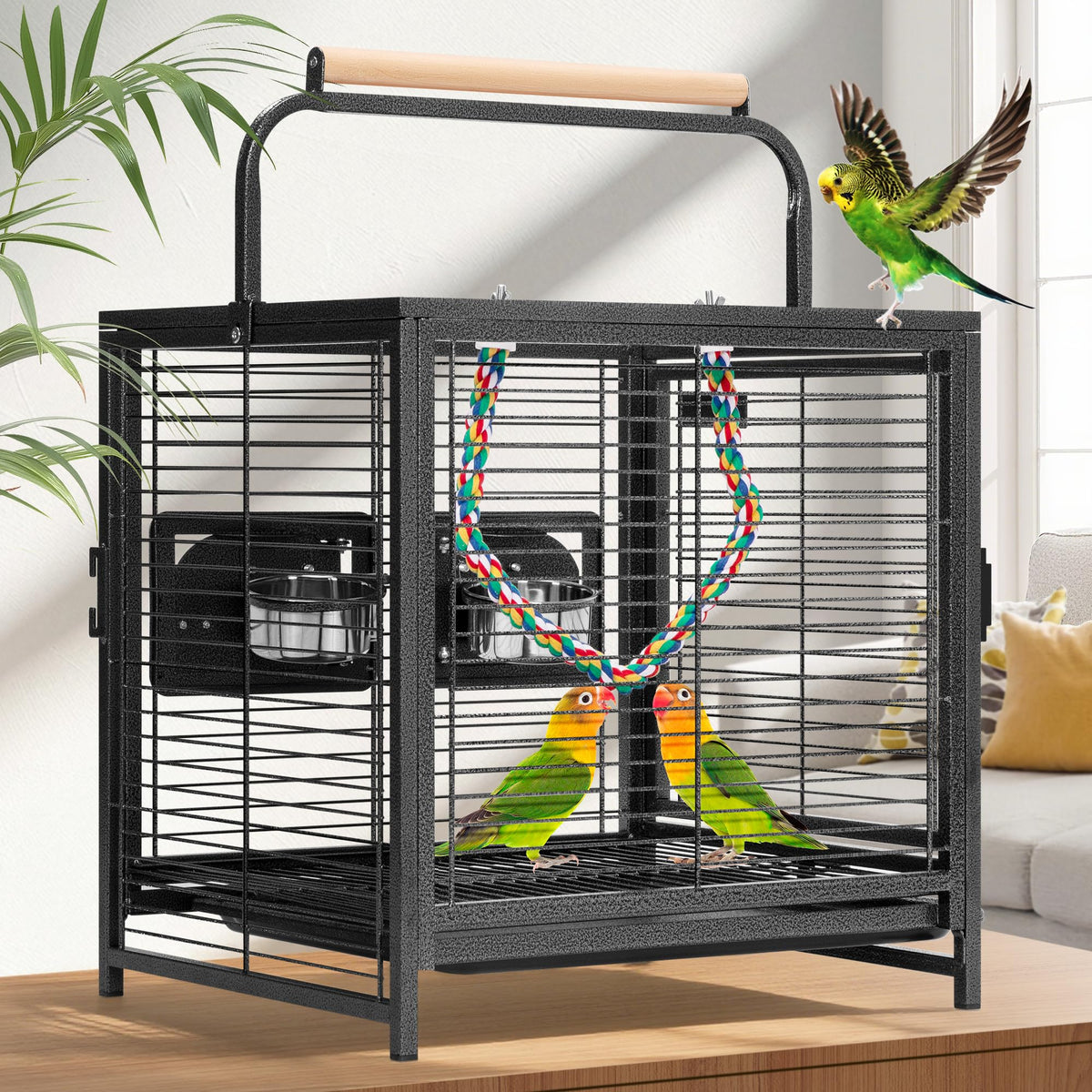VIVOHOME 19 Inch Bird Travel Cage side view showing sturdy steel frame for safe transport.