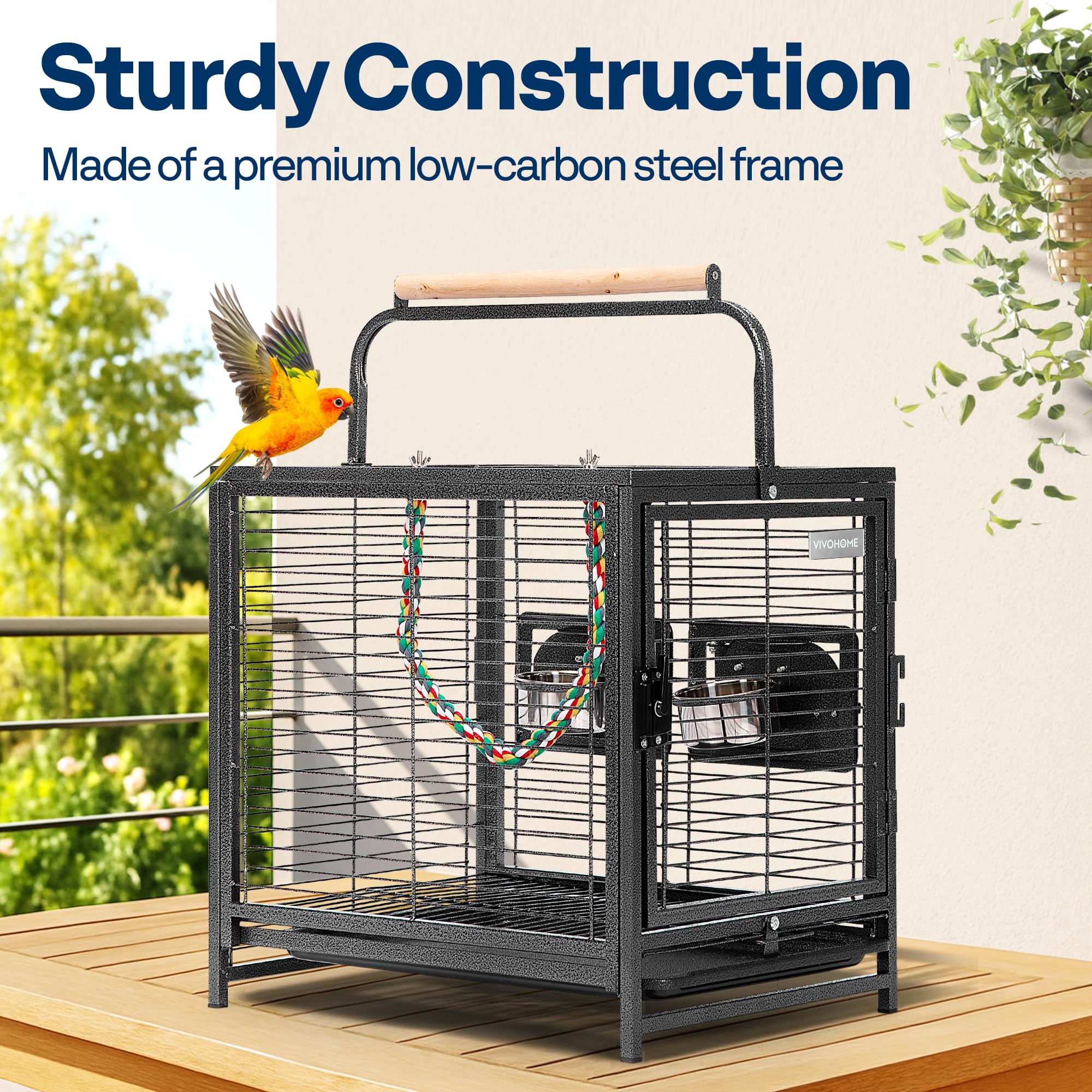 VIVOHOME top perch feature in travel cage supports social interaction.