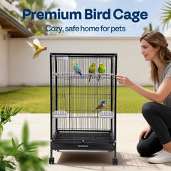 VIVOHOME black wrought-iron bird cage provides a sturdy, long-lasting home.