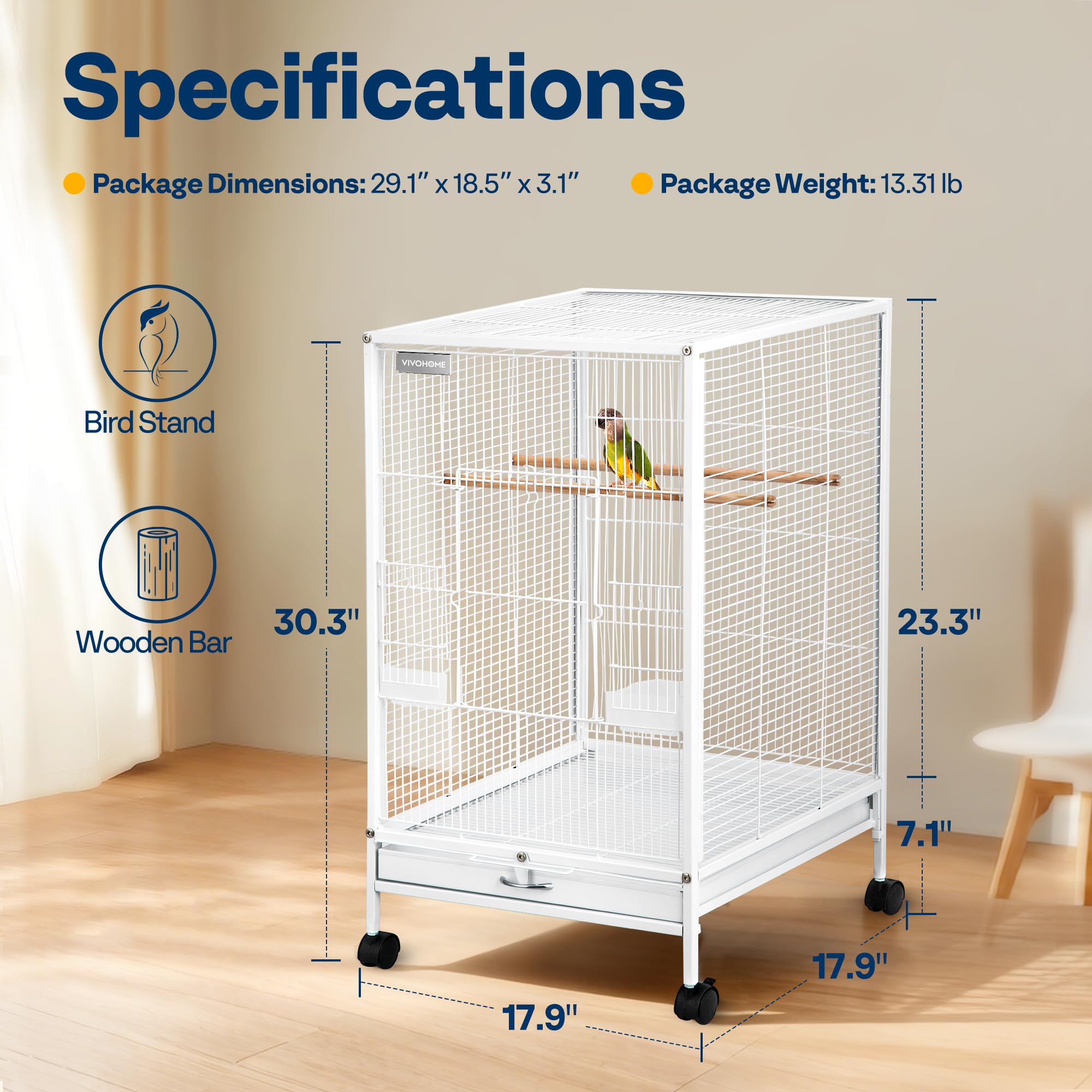 VIVOHOME includes spacious shelving for daily bird care tasks.