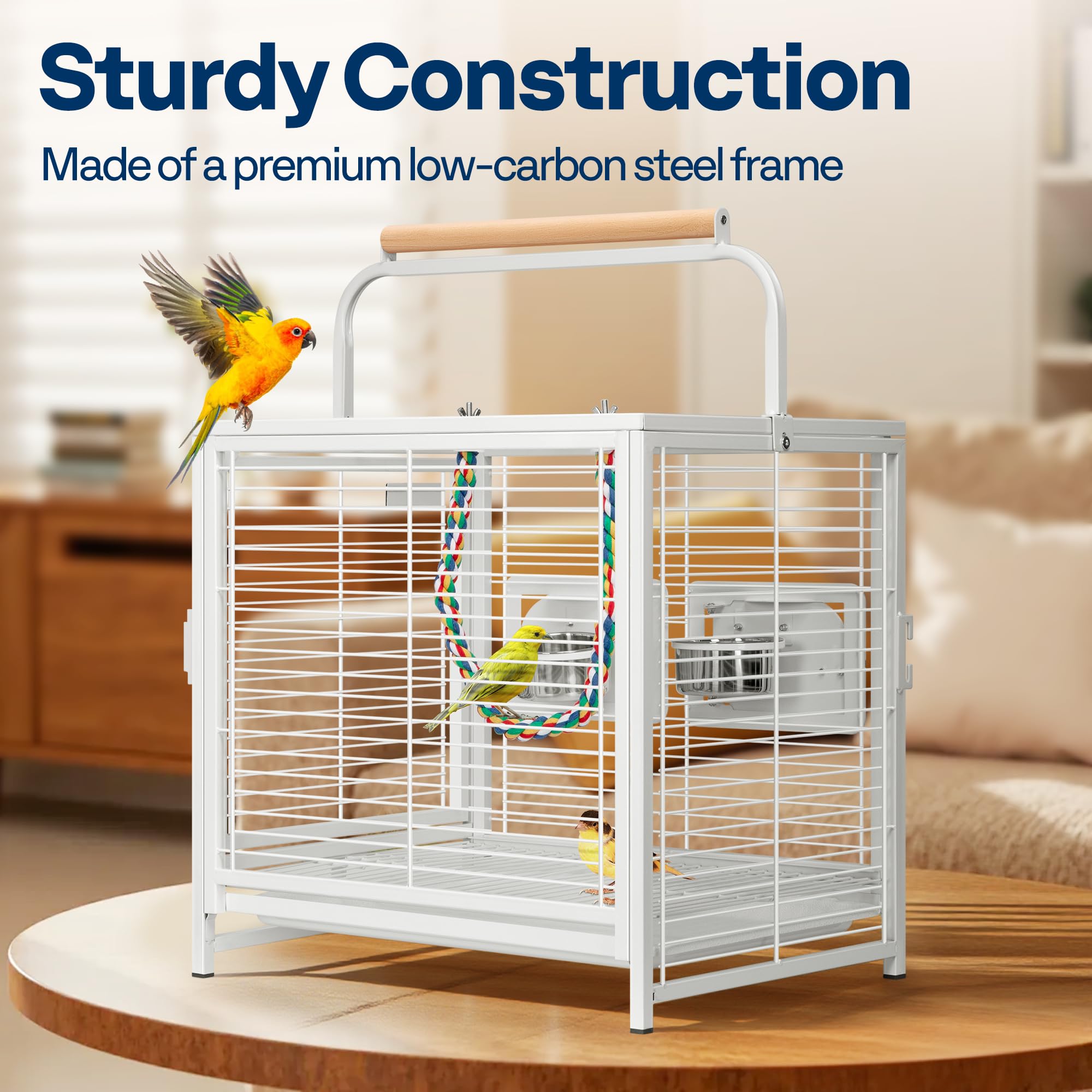 VIVOHOME travel cage top perch, dual-use design supports play during trips.