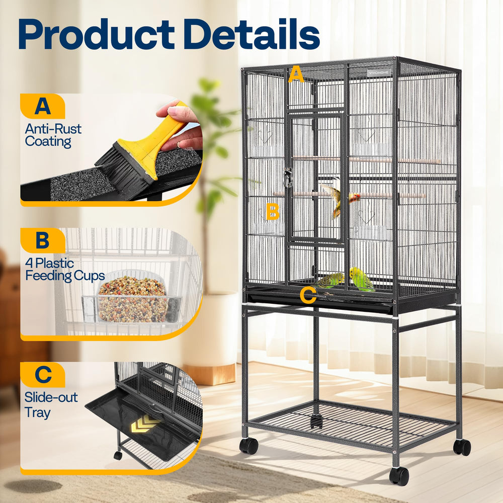 VIVOHOME wrought iron cage side view showing durable frame.