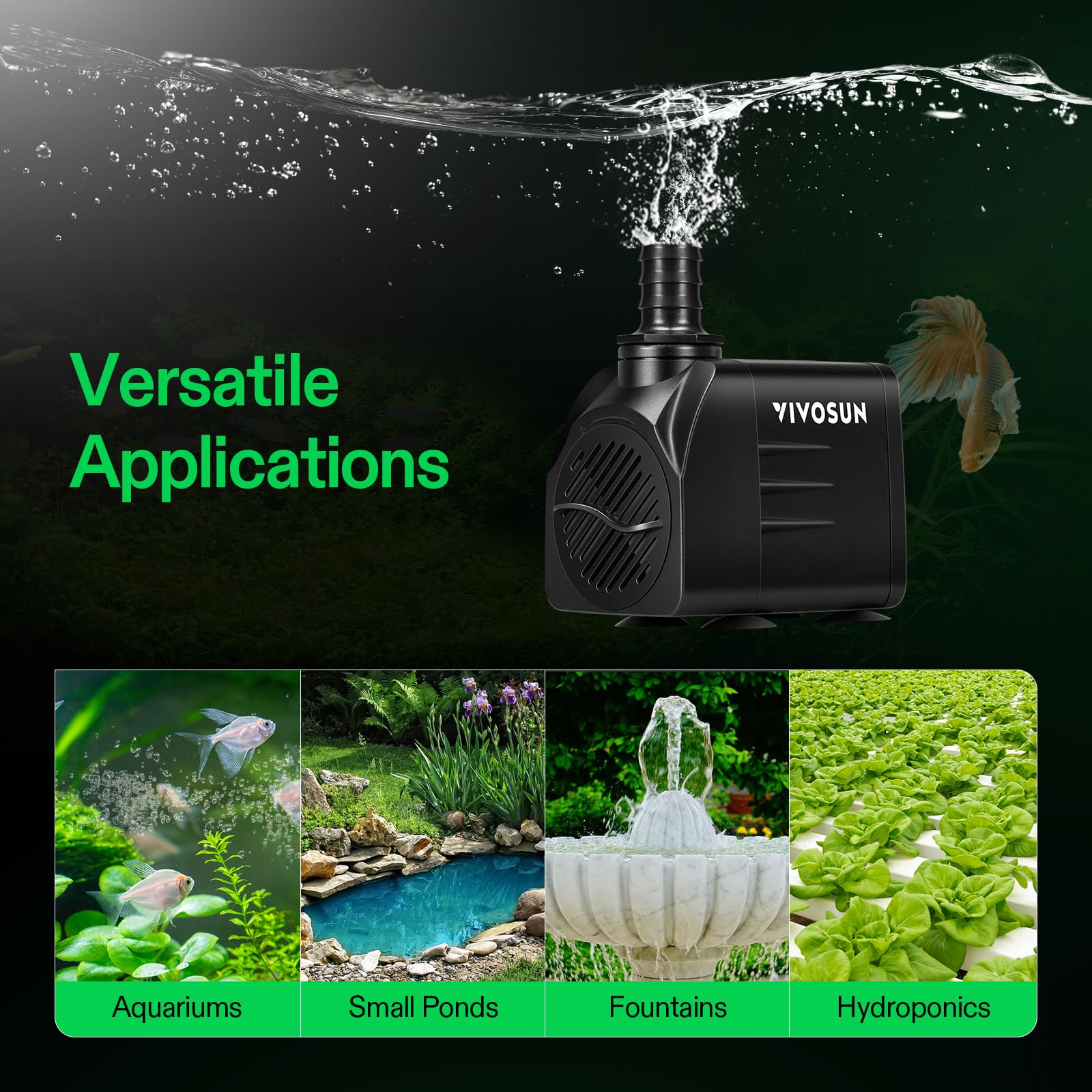 VIVOSUN pump design features a detachable cleanable housing for easy maintenance.