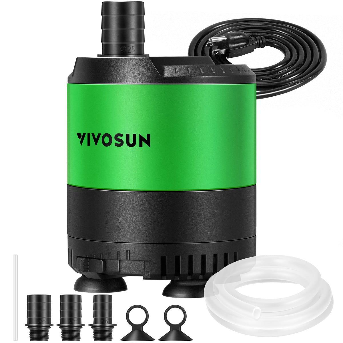 VIVOSUN 660GPH submersible pump front view for strong, adjustable flow in fish tanks.