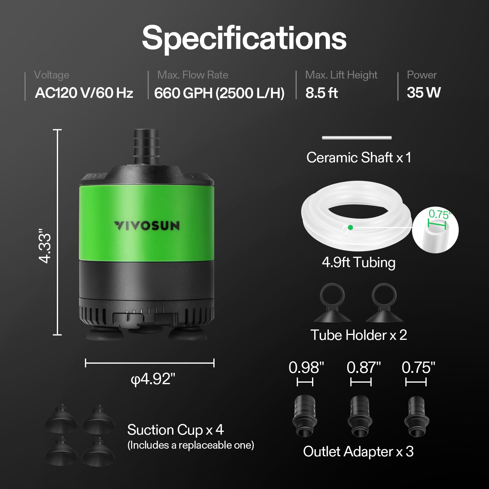 VIVOSUN 660GPH pump integrated into hydroponics system for steady flow.