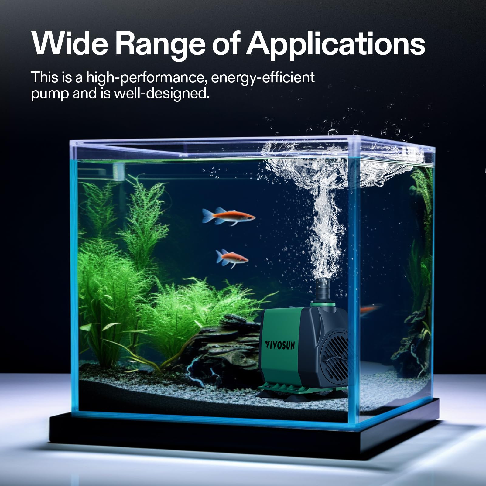 VIVOSUN 800GPH submersible pump, demonstrates 10 ft strong lift