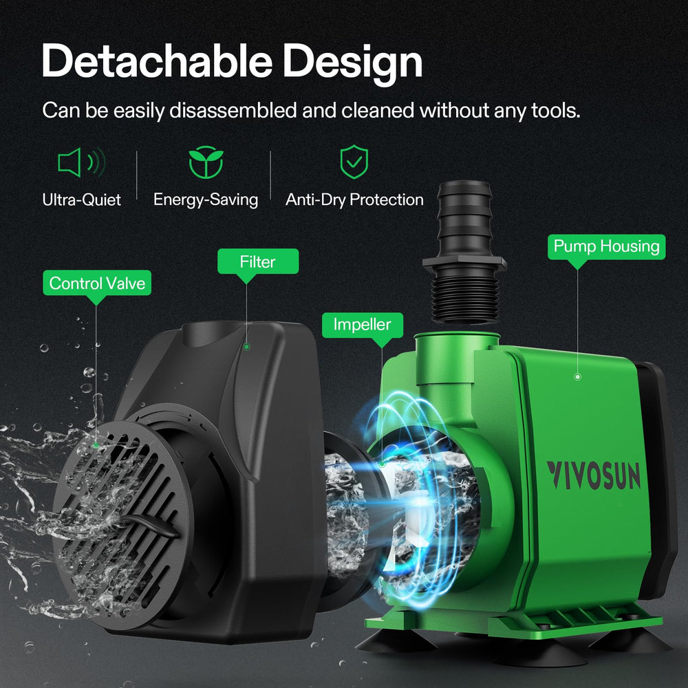 VIVOSUN 800GPH submersible pump in a fish tank, easy hidden install
